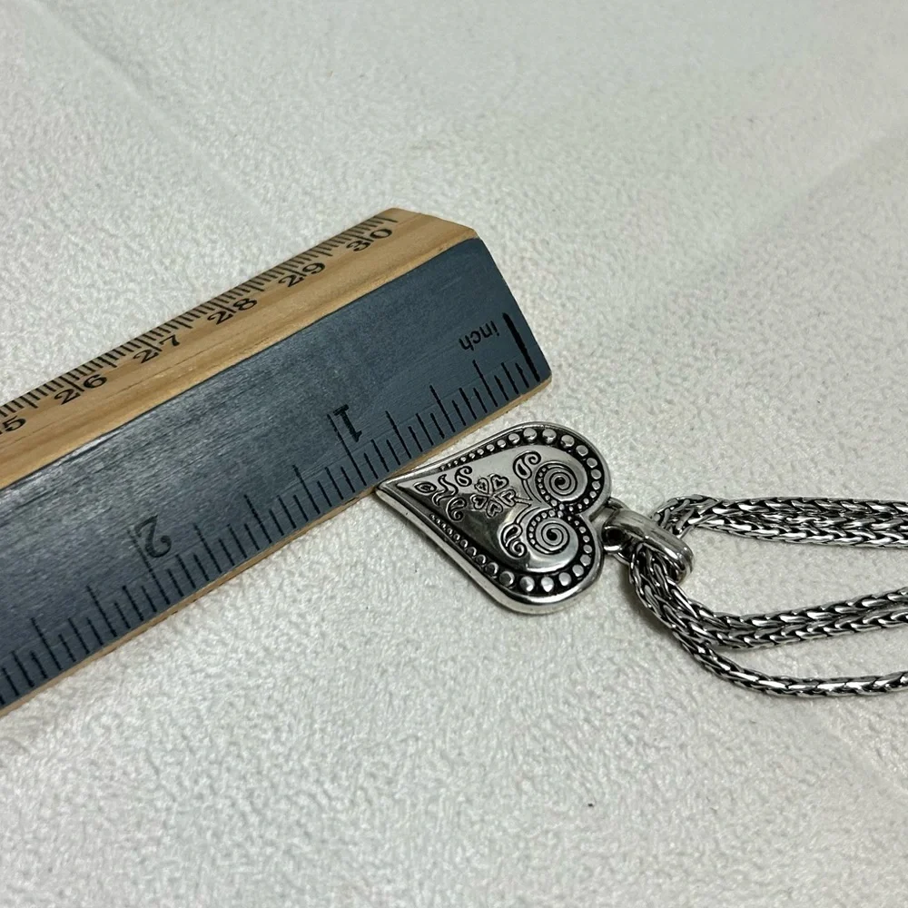 Brighton French Quarter Ophelia Heart Necklace Silver Plated 17” Triple Chain - Picture 5 of 16